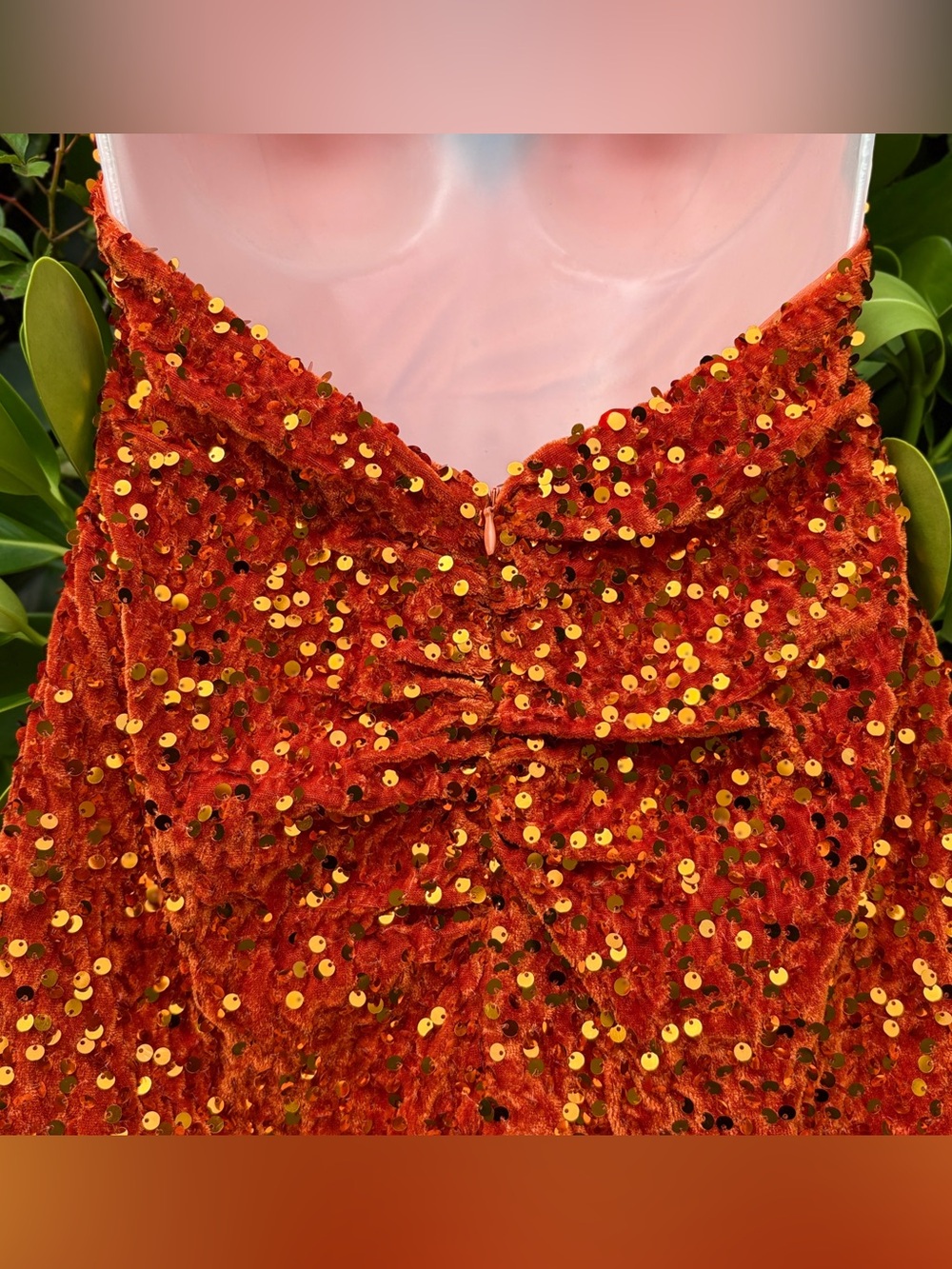 Dressalisa Orange Crushed Velvet Sequins Gown Size XS Party Maxi Dress Elegant - Picture 11 of 13